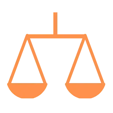 A pair of scales hanging from a rope on a white background.