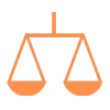A pair of scales hanging from a rope on a white background.