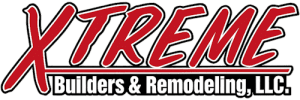 Logo for XTREME Builders & Remodeling, LLC, in red letters with a white outline on a black background.