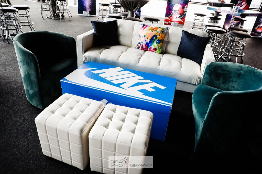 A blue table with the nike logo on it