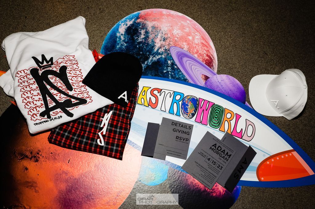A collage of various items with the word astroworld on it