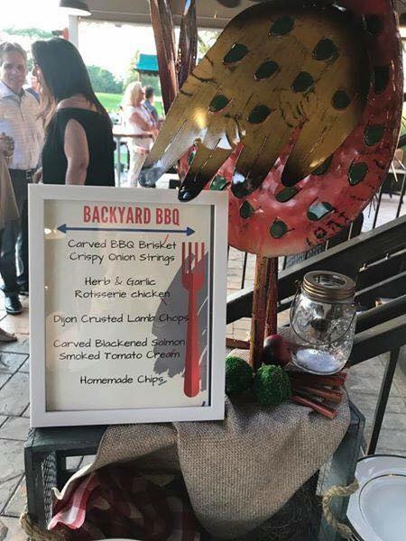 A sign that says backyard bbq on it