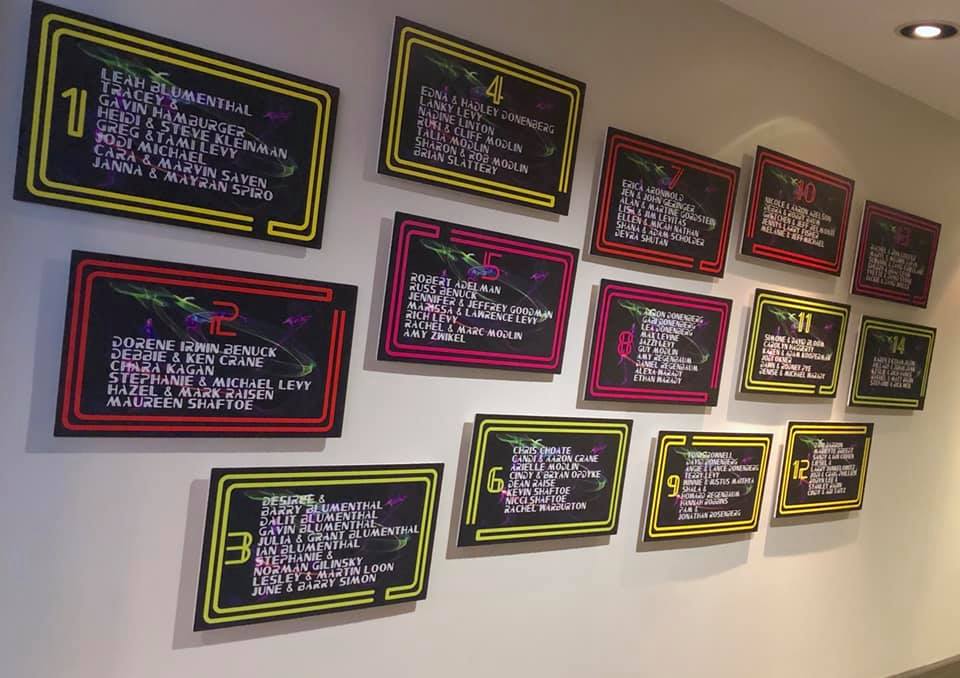 A wall with a bunch of chalkboard signs on it