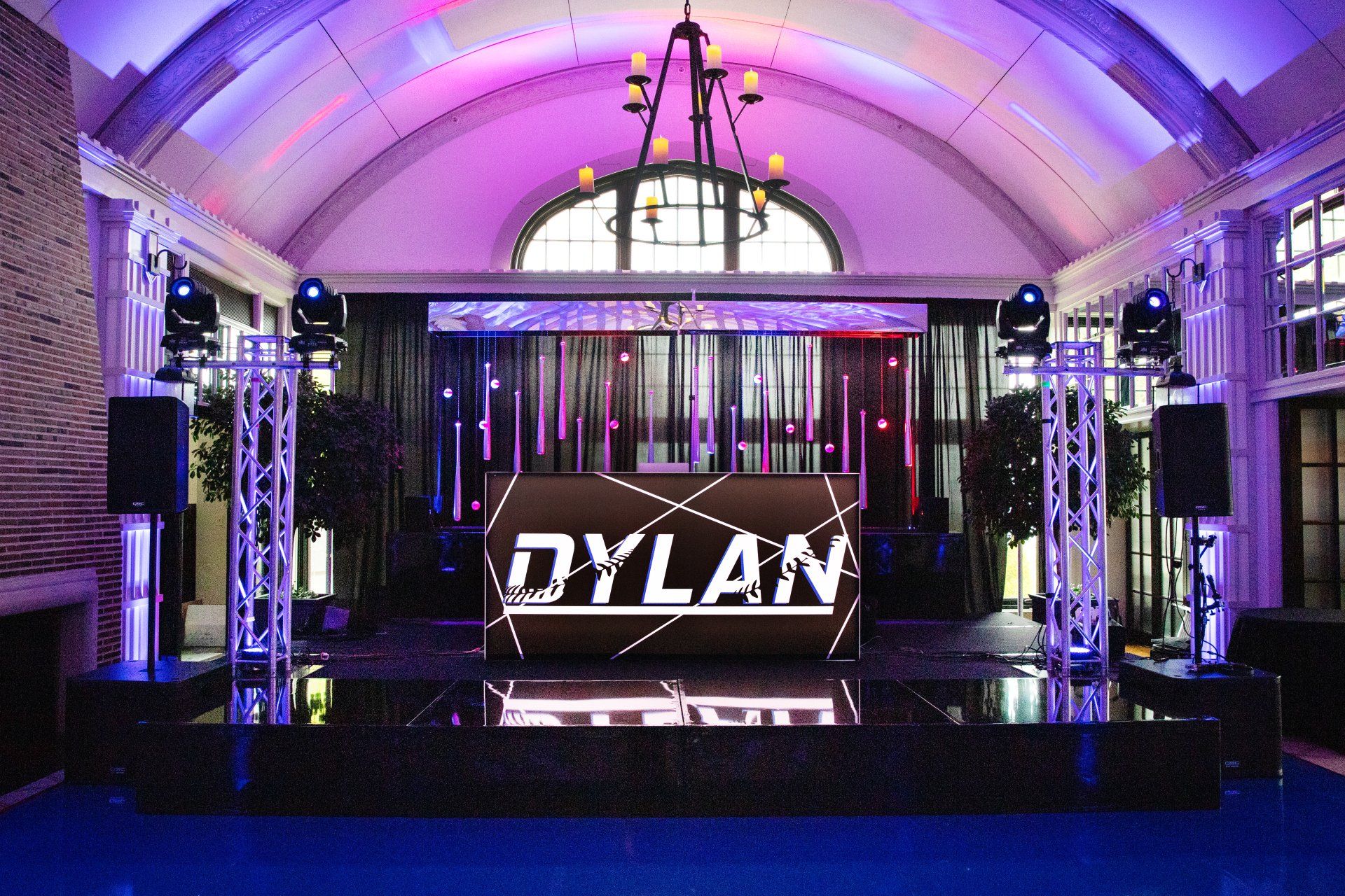 A dj booth with the name dylan on it