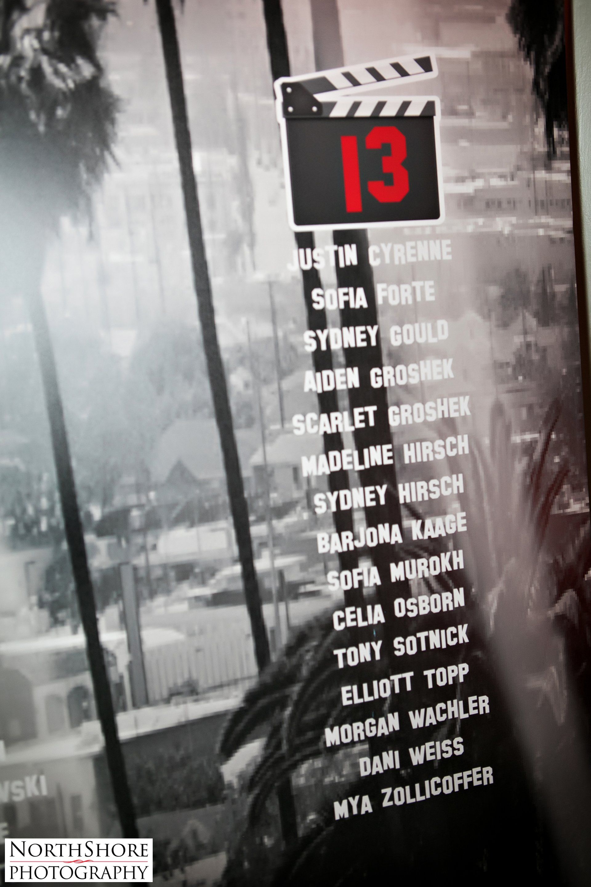 A black and white photo of a clapper board with the number 13 on it