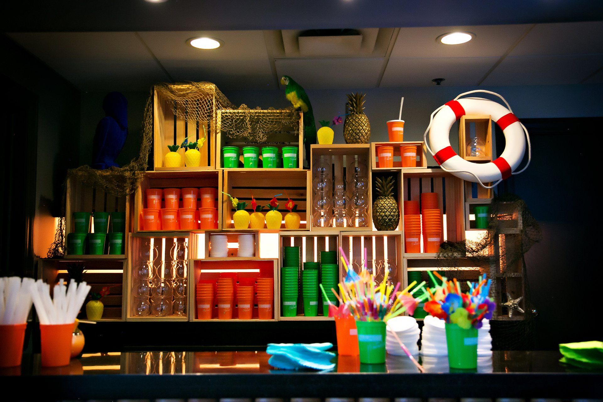 A bar with a life preserver on top of it