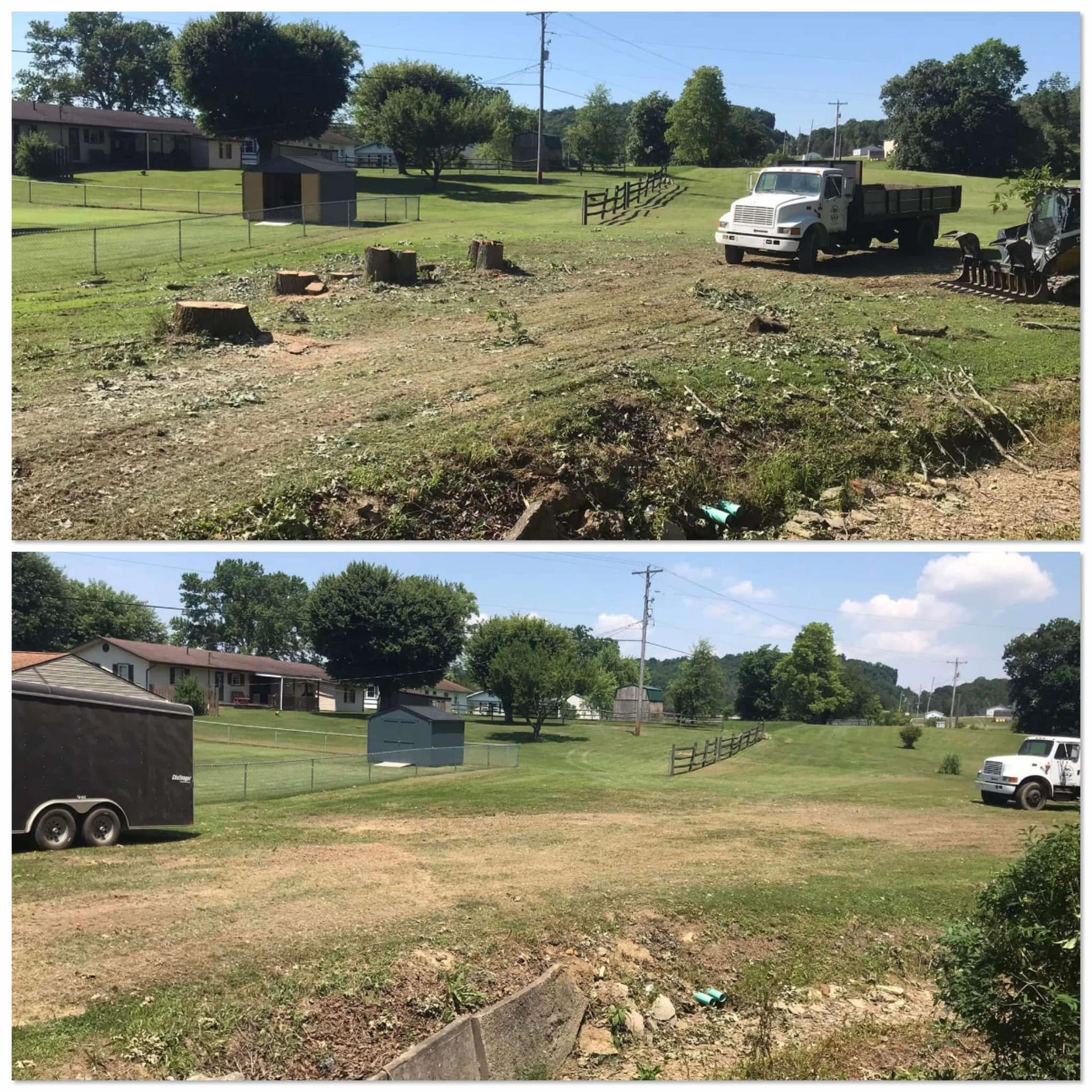 A before and after photo of a grassy field