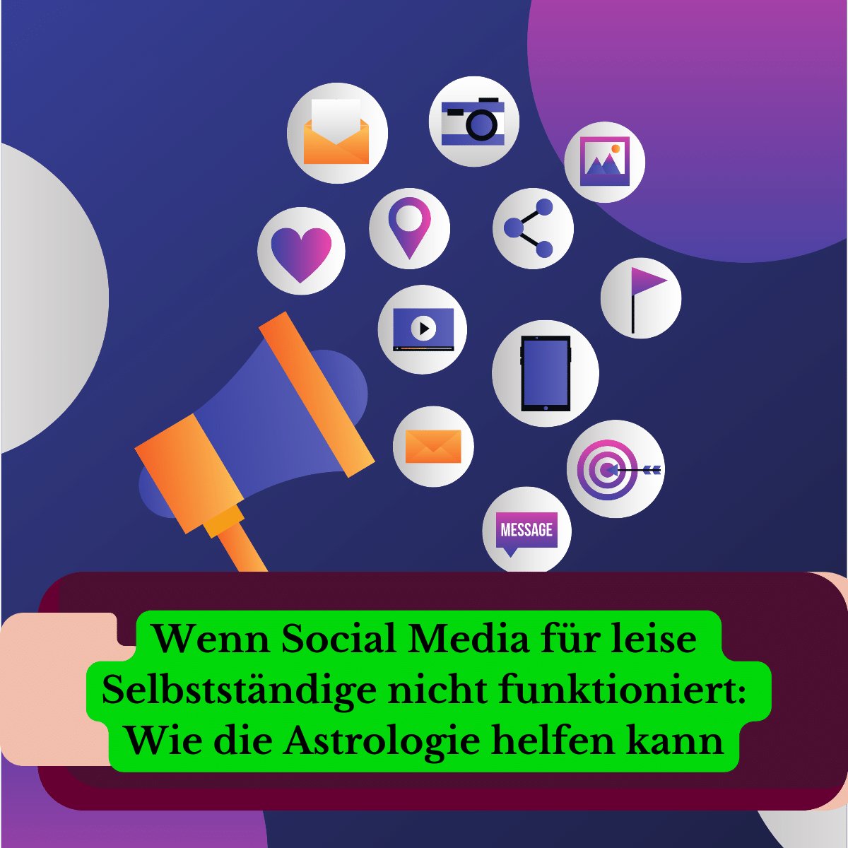 Social Media Icons, Kamera, Handy, Lautsprecher, Herz für ein Like, Brief