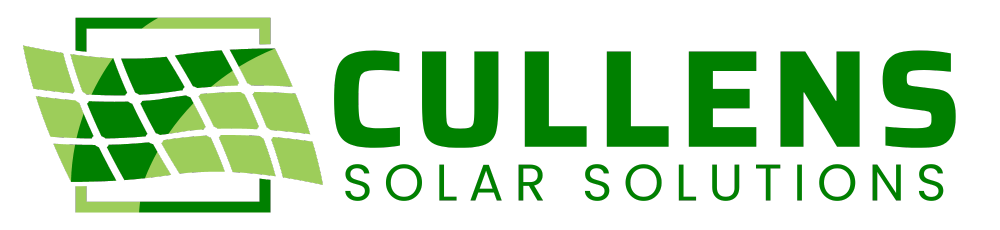 a green and white logo for cullens solar solutions