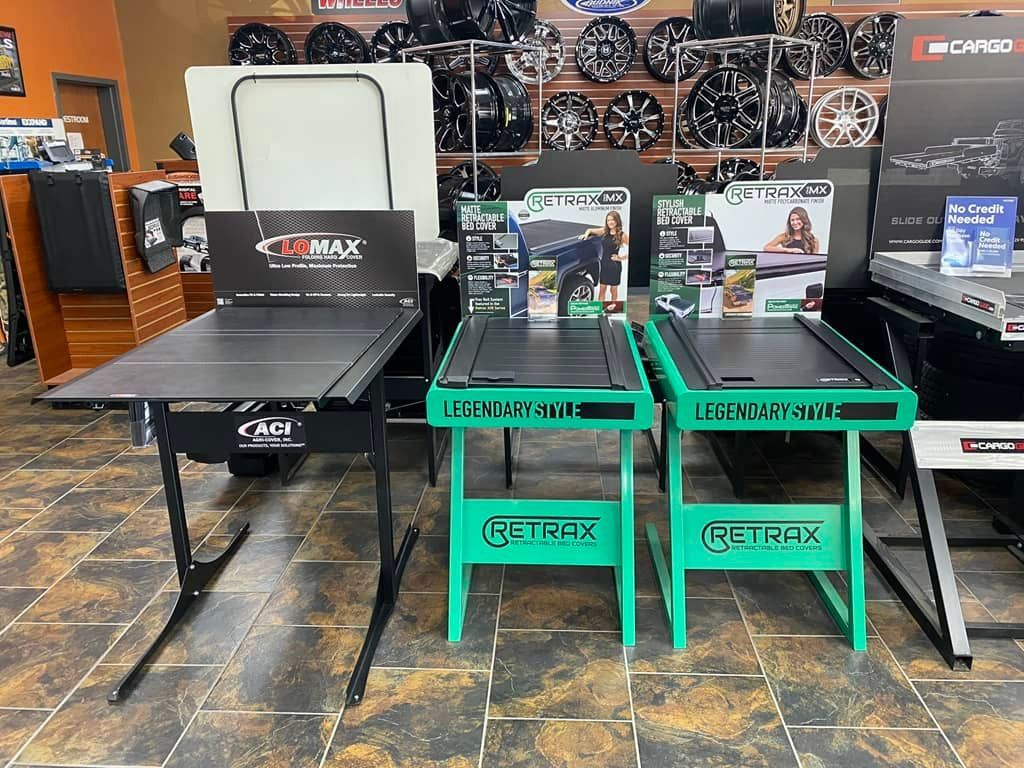 a showroom display of truck bed covers