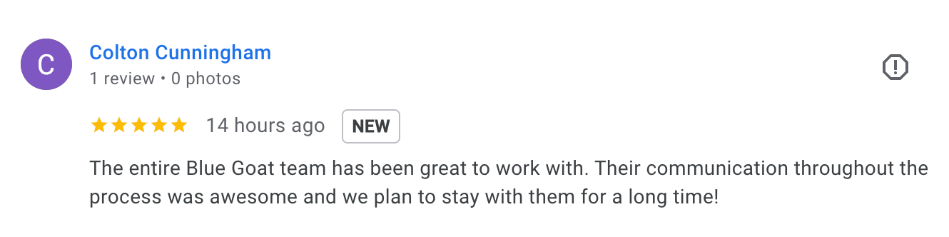 Customer review by Colton Cunningham: 5 stars,