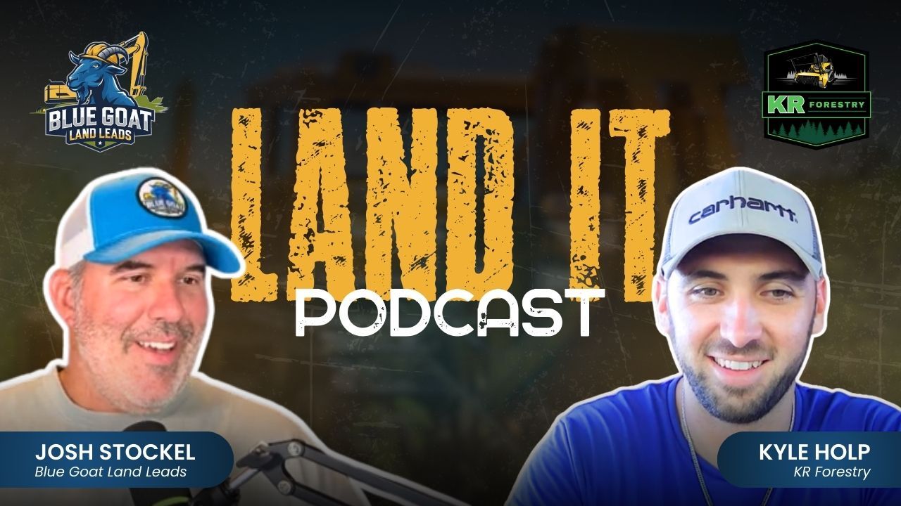 Two men in hats smiling, promoting the Land It Podcast 