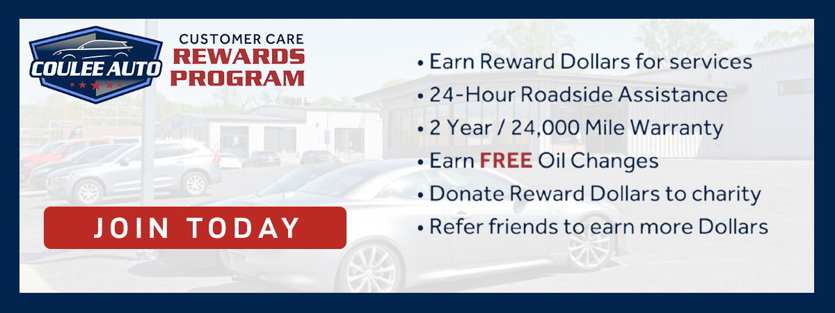 Customer Care Rewards Program. Earn Reward Dollars for services. 24-Hour Roadside Assistance. 2 Year / 24,000 Mile Warranty. Earn FREE Oil Changes. Donate Reward Dollars to charity. Refer friends to earn more Dollars. Join Today.