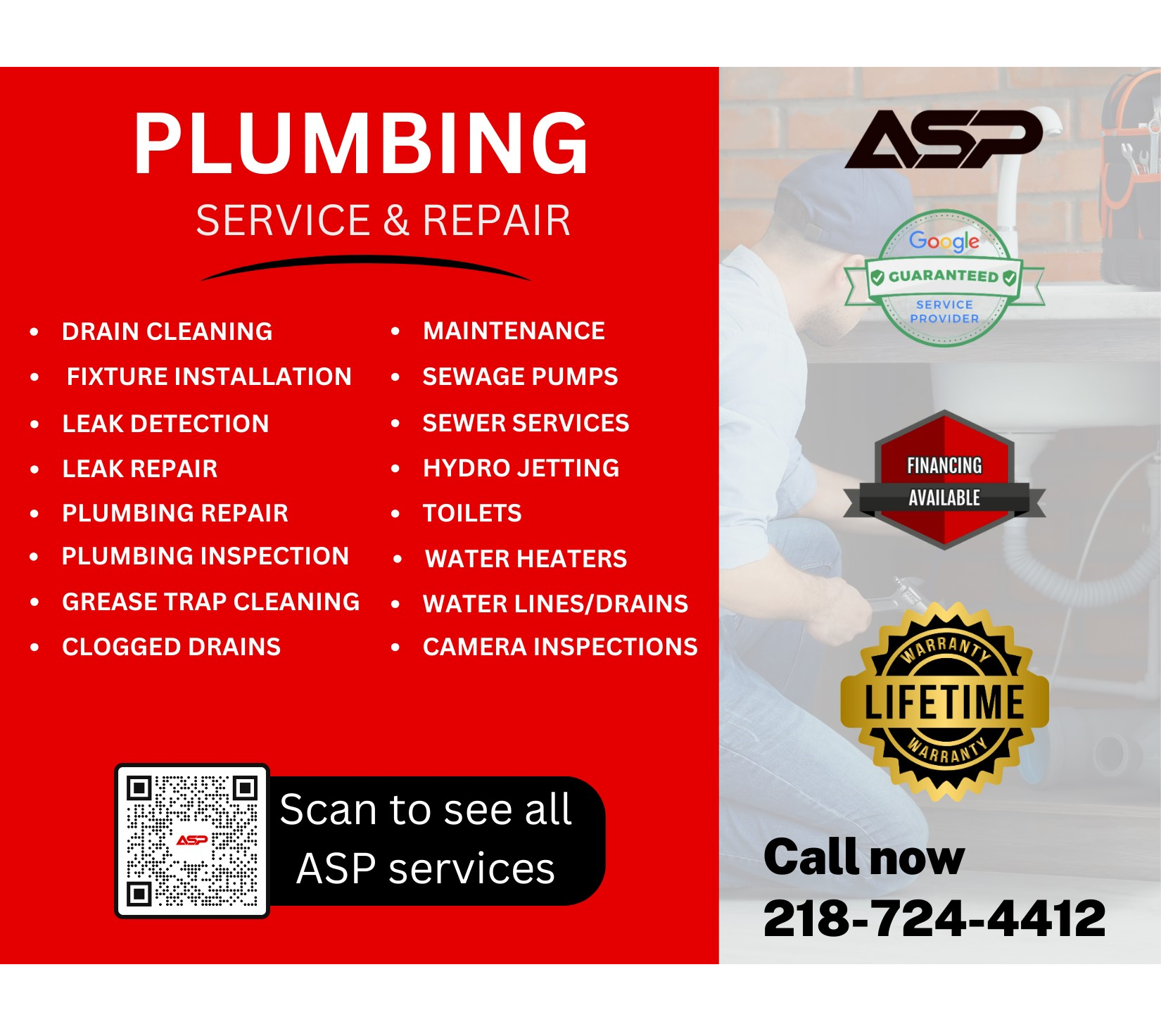 Plumbing Service and Repair Flyer featuring the Google Guarantee Badge.