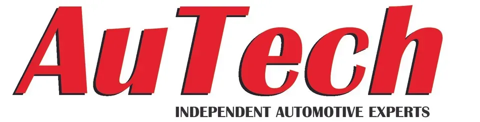 A red and white logo for autech independent automotive experts