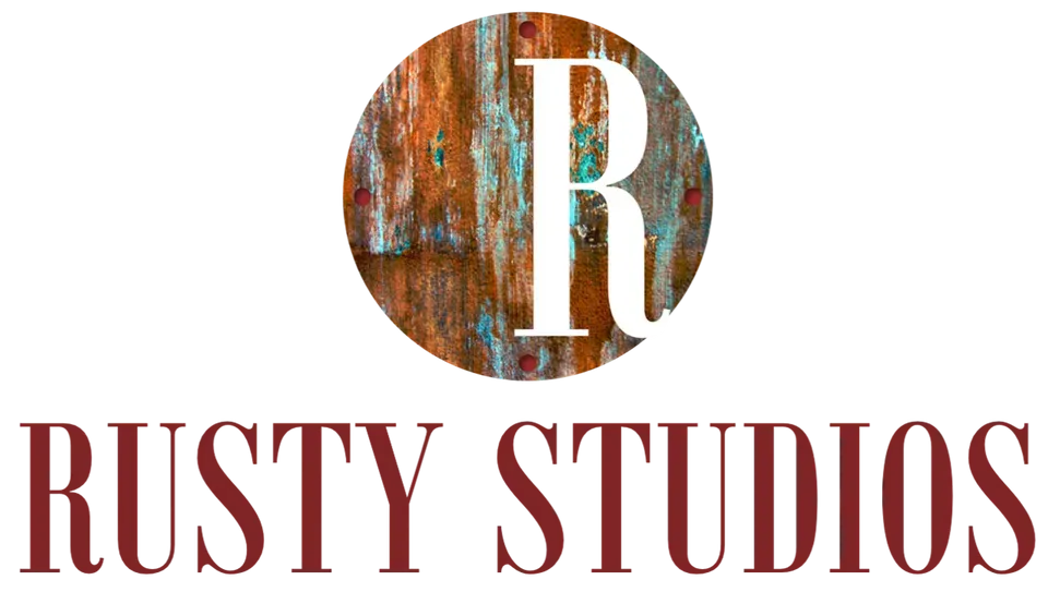 The rusty studios logo is a rusty circle with the letter r in it.