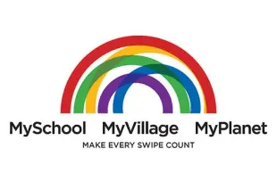 The logo for my school my village my planet shows a rainbow.