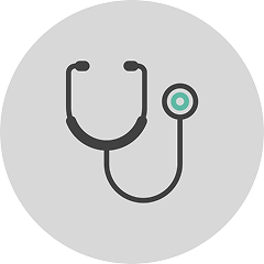 Stethoscope icon on a gray background; used for medical purposes.