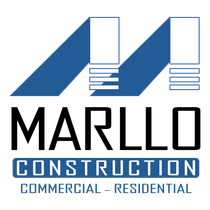 A blue and white logo for marllo construction