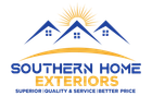 Logo: Blue rooftops, sunburst, arched gold line, "Southern Home Exteriors" text, tagline below.