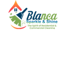 Logo for Blanca Sparkle & Shine, featuring a colorful house and broom icon with text about residential/commercial cleaning.