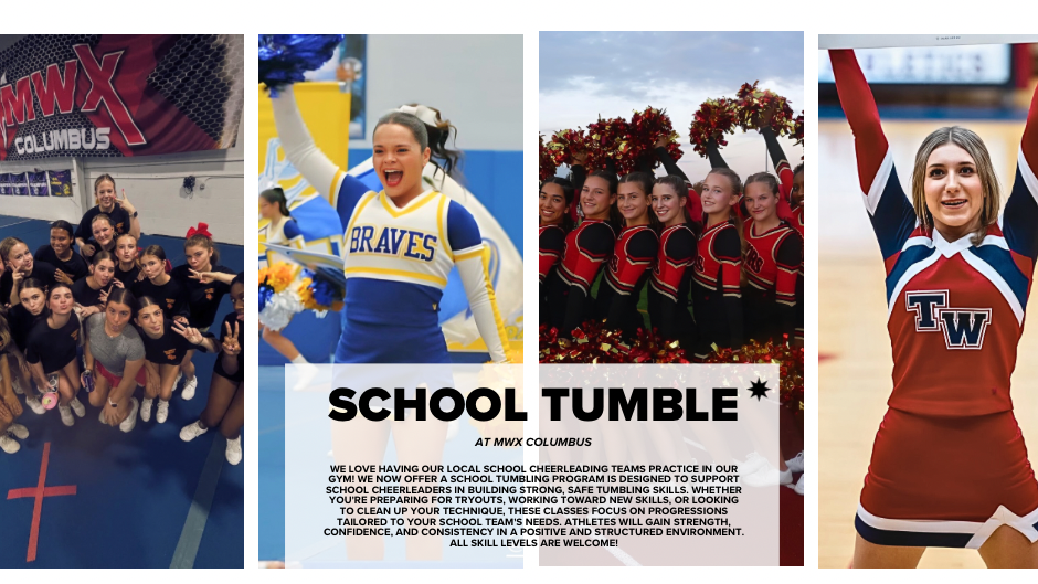 A group of cheerleaders are standing next to each other in a collage of photos.