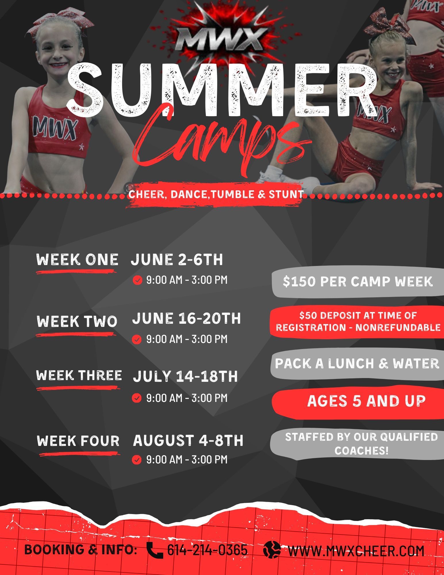 A poster for a summer camp for cheerleaders.