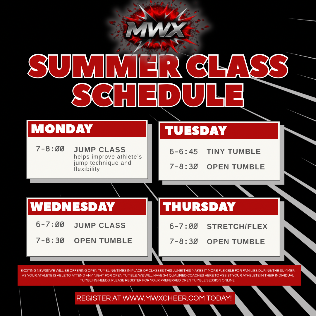 A poster for a summer class schedule for mwx