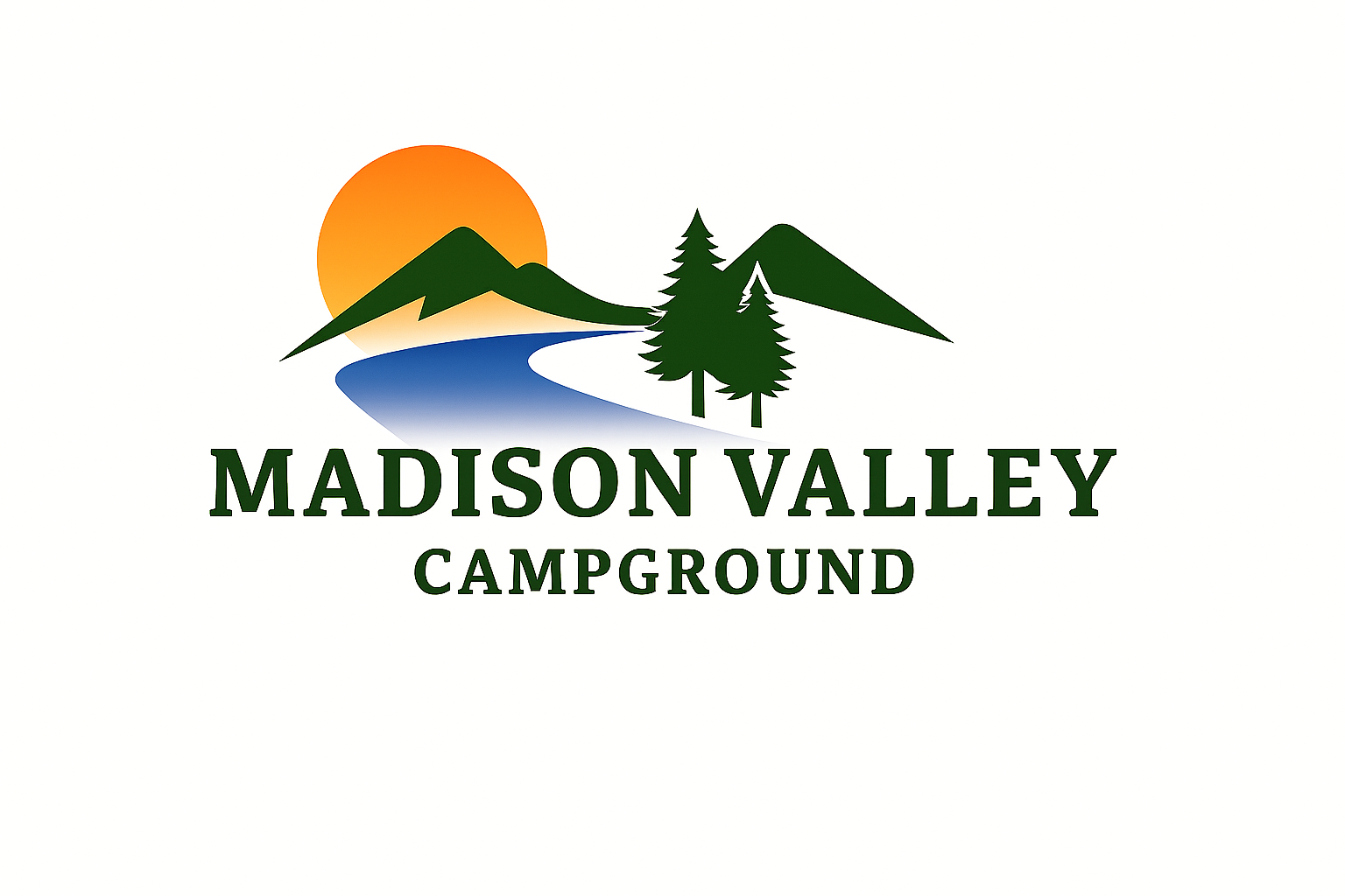 Madison Valley Campground logo featuring green mountains, a river, and trees.