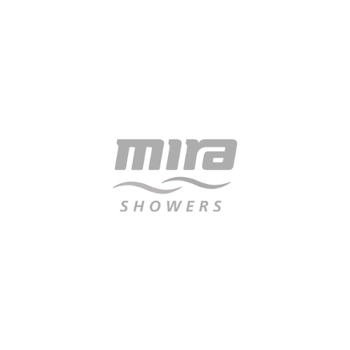 A gray logo for mira showers on a white background.