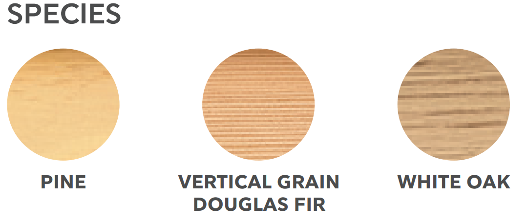 Three different types of wood are shown on a white background.