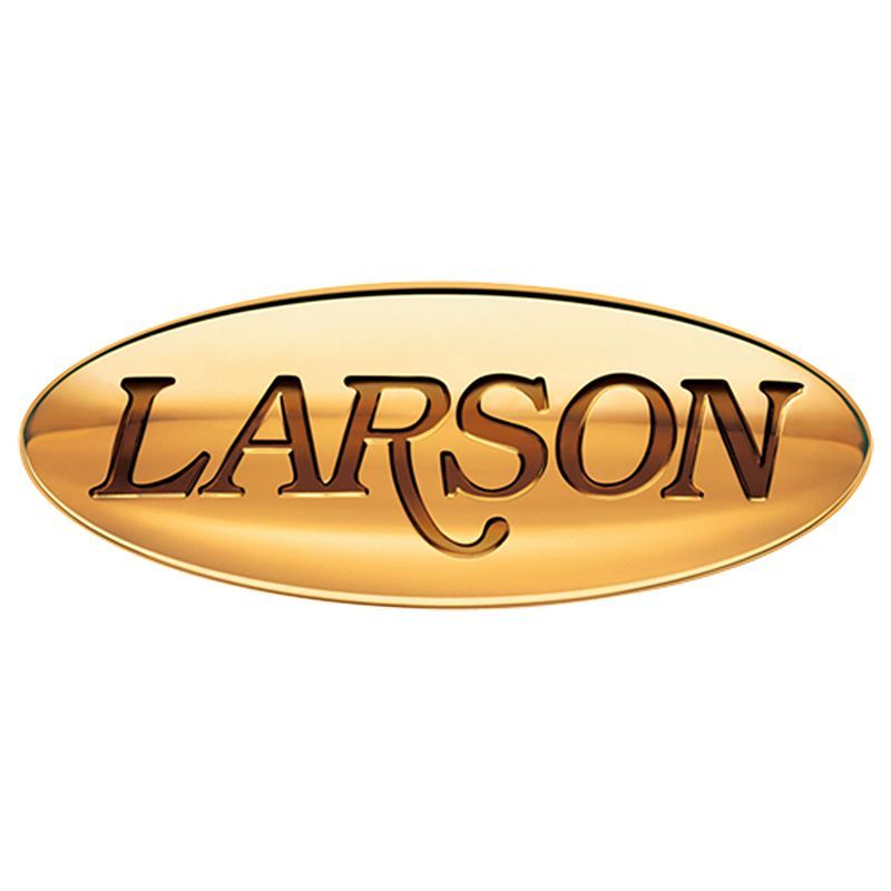 A gold larson logo on a white background