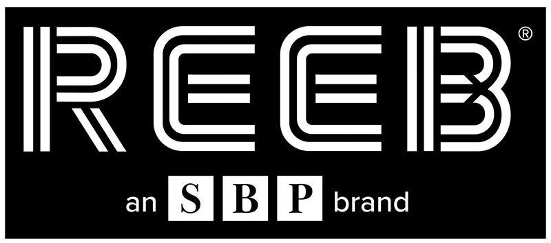 A black and white logo for reeb an sbp brand.