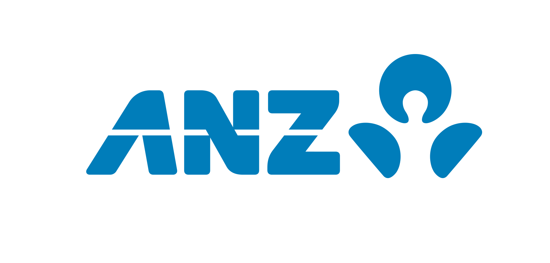 ANZ logo with blue letters and a stylized figure.