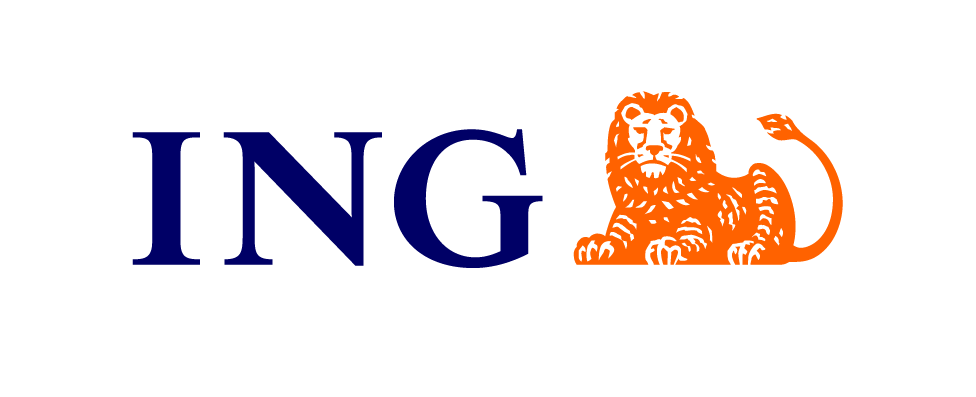 ING logo featuring navy text and an orange lion.