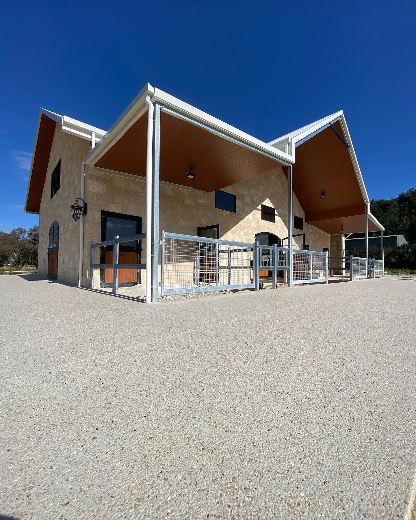 exposed aggregate pathways around large horse stables in Perth