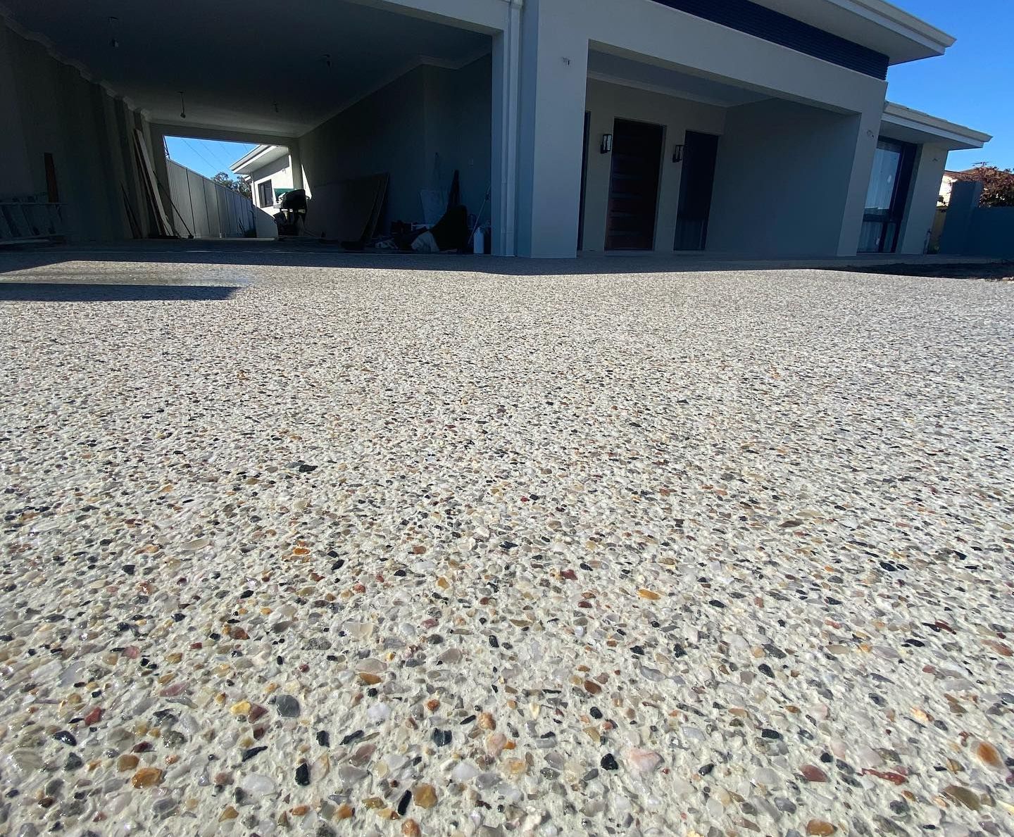 Exposed aggregate driveway close up