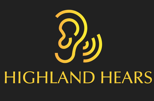 A gold line-art logo of a stylized ear with sound waves on a dark background above the text 