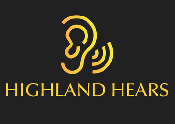 Gold logo featuring a line-art ear icon with sound waves, above the text 