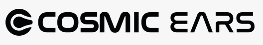 The black Cosmic Ears logo consisting of an abstract circular icon followed by the brand name in a bold, modern font.
