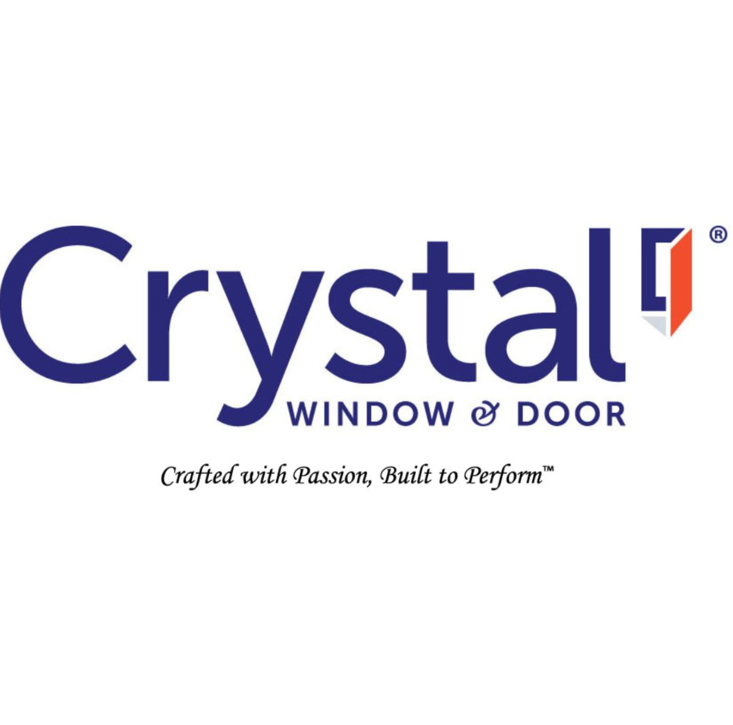 Crystal Window & Door logo: blue text with red and white corner graphic;