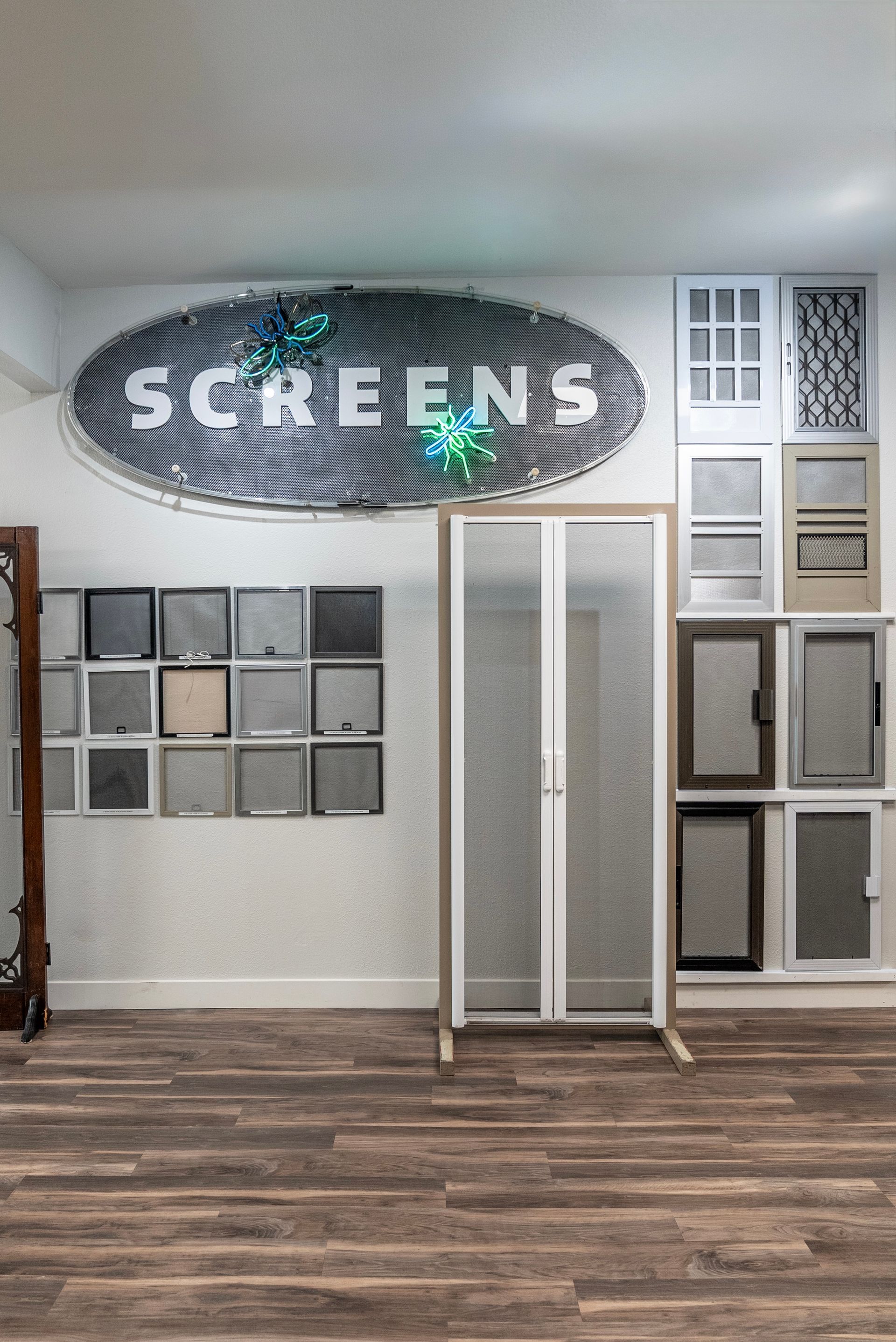 A showroom display featuring a wall sign that reads 