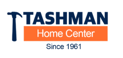 Logo of Tashman Home Center with a hammer icon, orange bar, and 