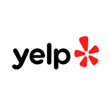 Yelp logo: Black text with a red starburst icon.