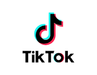 TikTok logo: black, cyan, and pink musical note icon above the word 