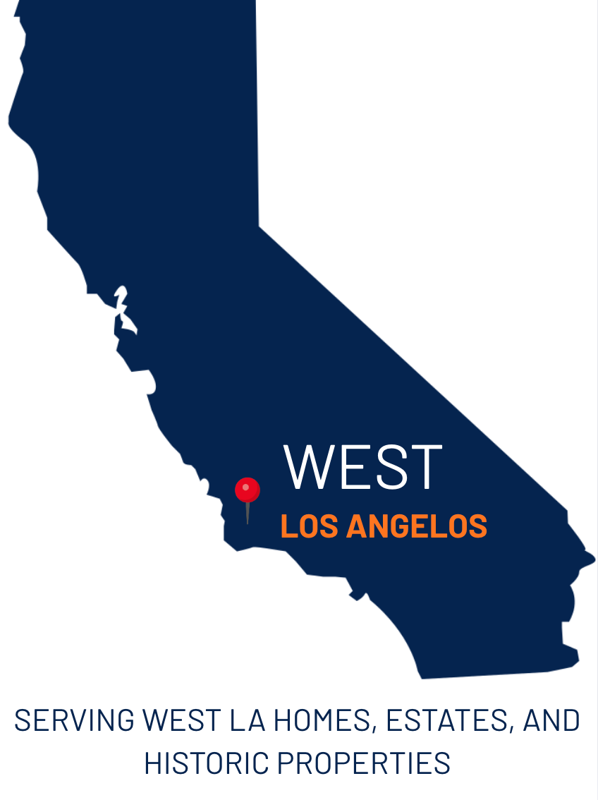 Map of California highlighting West Los Angeles with a red marker.