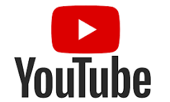 YouTube logo: Red square with a white play button over the black word 