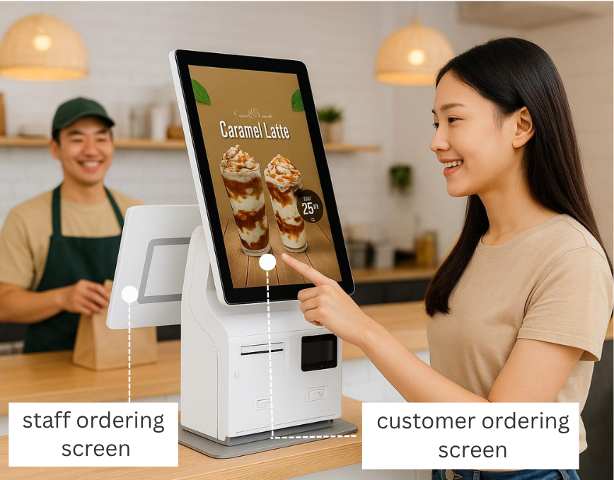 Hybrid POS system and self ordering kiosk