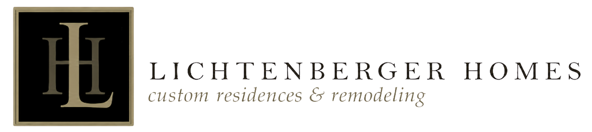 Lichtenberger Homes logo with gold monogram on black square and company name in serif text