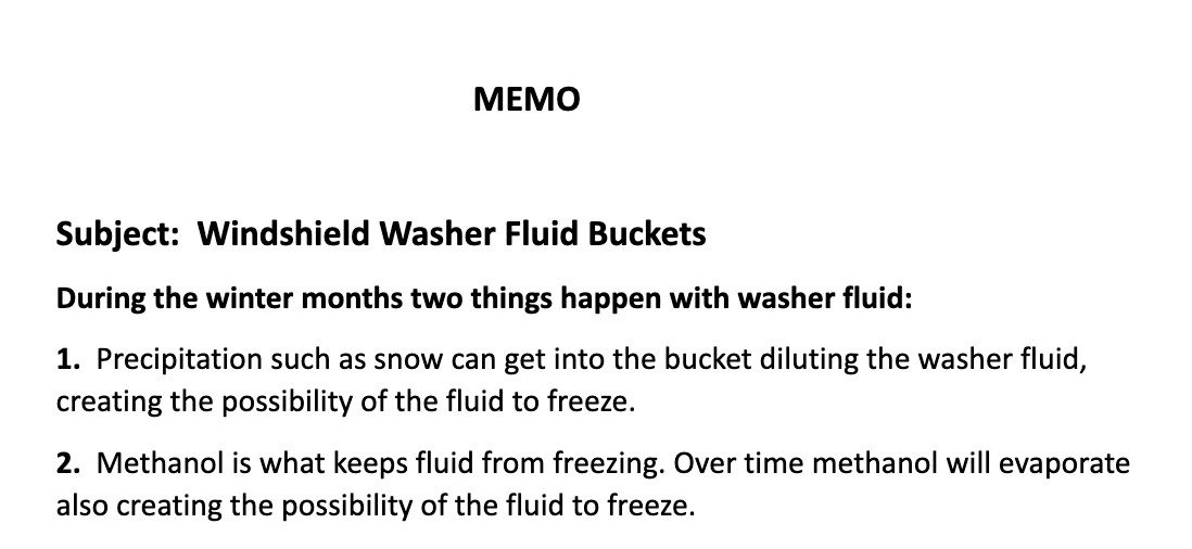 A memo about windshield washer fluid buckets